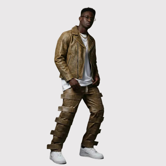 Strapped Utility Leather Pants